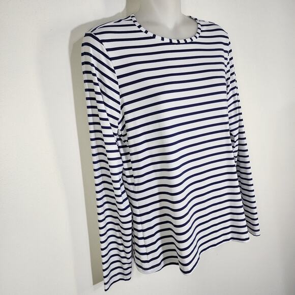 Lands End Womens Crew Neck Long Sleeve UPF 50 Rash Guard Swim Small Blue Stripe - Picture 5 of 10
